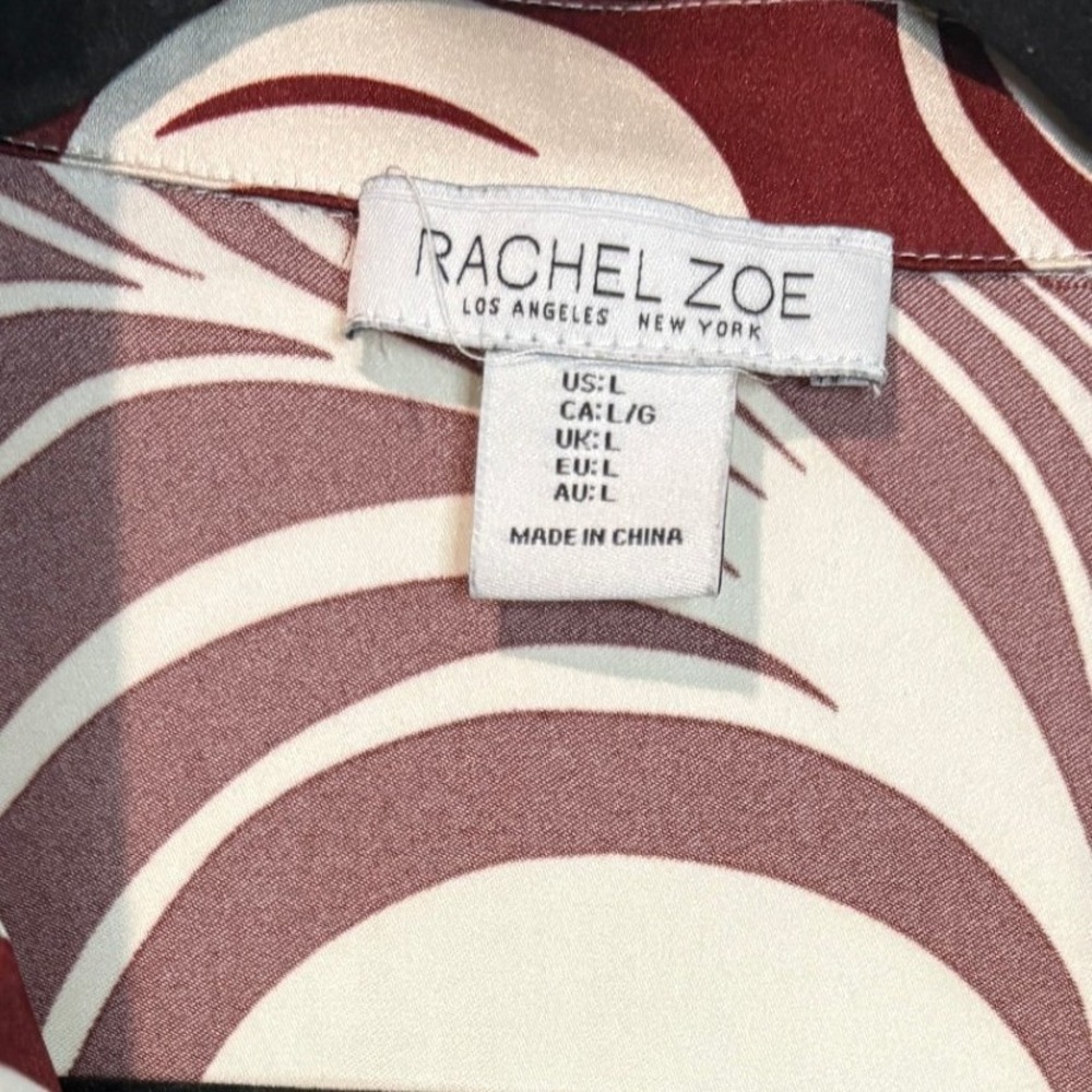 Rachel Zoe Burgundy Swirl Print Tie Front Button Down Blouse Size Large - Picture 2 of 4